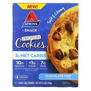 Atkins, Snack, Protein Cookies, Chocolate Chip, 4 Cookies, 1.38 oz (39 g) Each - HealthCentralUSA