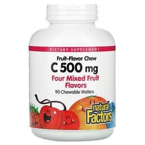 Natural Factors, Fruit-Flavor Chew Vitamin C, Four Mixed Fruit Flavors, 500 mg, 90 Chewable Wafers - HealthCentralUSA