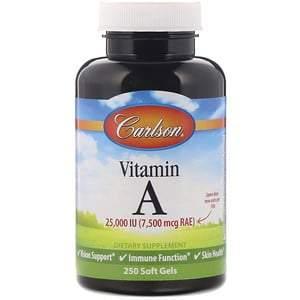 Carlson Labs, Vitamin A, 7,500 mcg RAE (25,000 IU ), 250 Soft Gels - HealthCentralUSA
