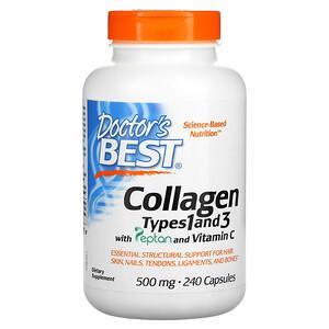 Doctor's Best, Collagen Types 1 and 3 with Peptan and Vitamin C, 125 mg, 240 Capsules - HealthCentralUSA
