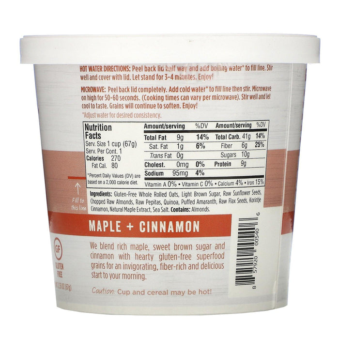 Earnest Eats, Superfood Oatmeal, Maple + Almond + Cinnamon, 2.35 oz (67 g) - HealthCentralUSA