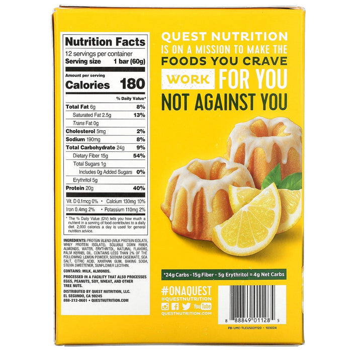 Quest Nutrition, Protein Bar, Lemon Cake, 12 Bars, 2.12 oz (60 g) Each - HealthCentralUSA