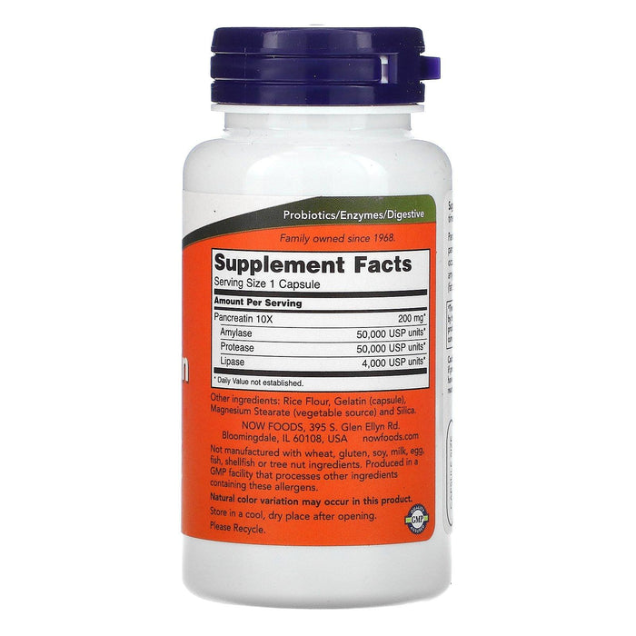Now Foods, Pancreatin, 10X - 200 mg, 100 Capsules - HealthCentralUSA