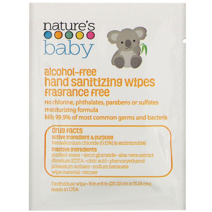 Nature's Baby Organics, Hand Sanitizing Wipes, Alcohol Free, Fragrance Free , 60 Individually Packaged Wipes - HealthCentralUSA