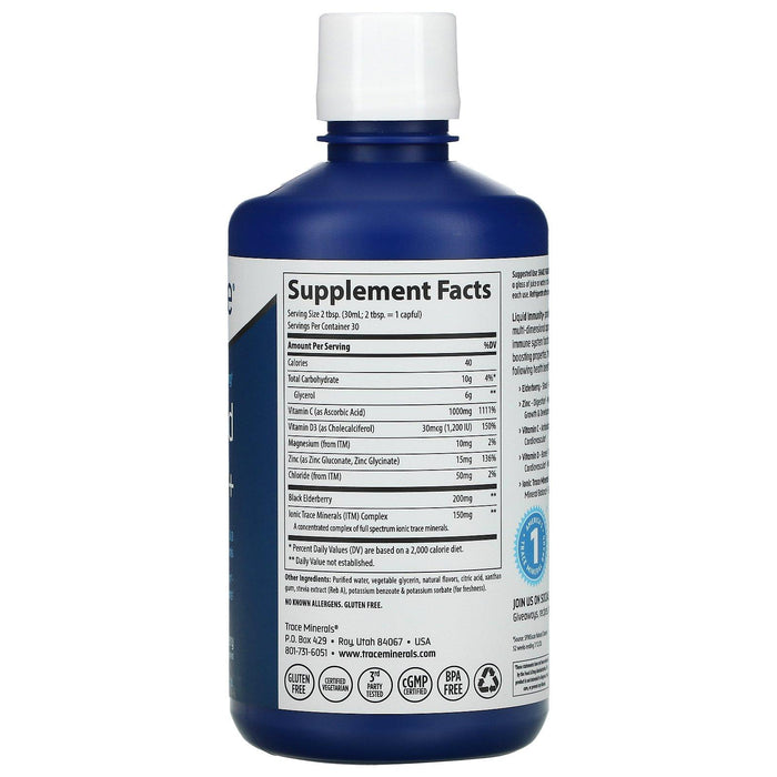 Trace Minerals Research, Fast-Absorbing Liquid Immunity+, Mixed Berry, 30 fl oz (887 ml) - HealthCentralUSA