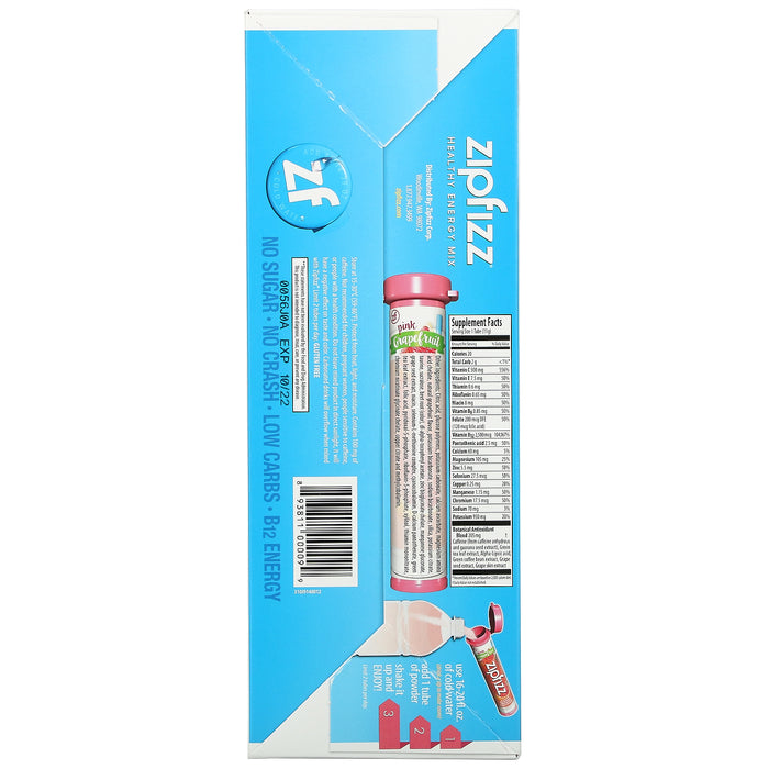 Zipfizz, Healthy Sports Energy Mix with Vitamin B12, Pink Grapefruit, 20 Tubes, 0.39 oz (11 g) Each
