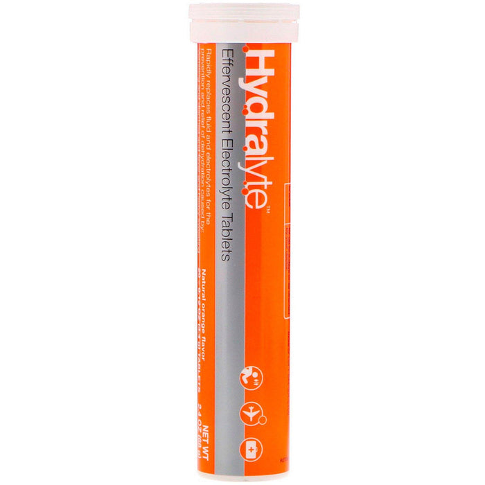 Hydralyte, Effervescent Electrolyte, Natural Orange Flavor, 20 Tablets, 2.4 oz (68 g) - HealthCentralUSA