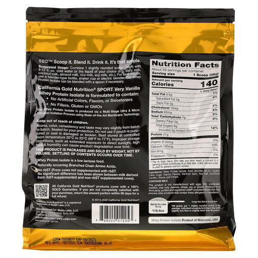 California Gold Nutrition, Very Vanilla Whey Protein Isolate, 5 lbs (2270 g) - HealthCentralUSA