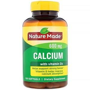 Nature Made, Calcium with Vitamin D3, 600 mg, 100 Softgels - HealthCentralUSA