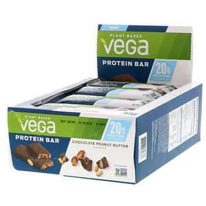 Vega, Protein Bar, Chocolate Peanut Butter, 12 Bars, 2.5 oz (70 g) Each - HealthCentralUSA