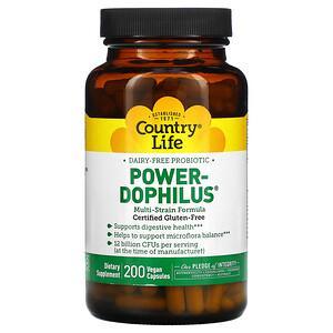 Country Life, Dairy-Free Probiotic, Power-Dophilus, 200 Vegan Capsules - HealthCentralUSA