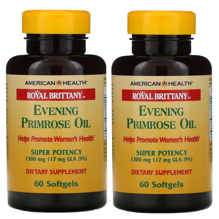 American Health, Royal Brittany, Evening Primrose Oil, 1300 mg, 2 Bottles, 60 Softgels Each - HealthCentralUSA