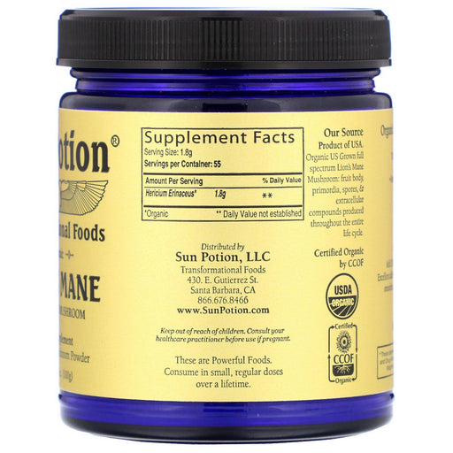 Sun Potion, Organic Lion's Mane, 3.5 oz (100 g) - HealthCentralUSA