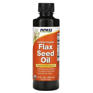 Now Foods, Certified Organic, Flax Seed Oil, 12 fl oz (355 ml) - HealthCentralUSA