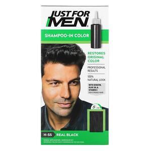 Just for Men, Shampoo-In-Color, Real Black H-55, Single Application Haircolor Kit - HealthCentralUSA