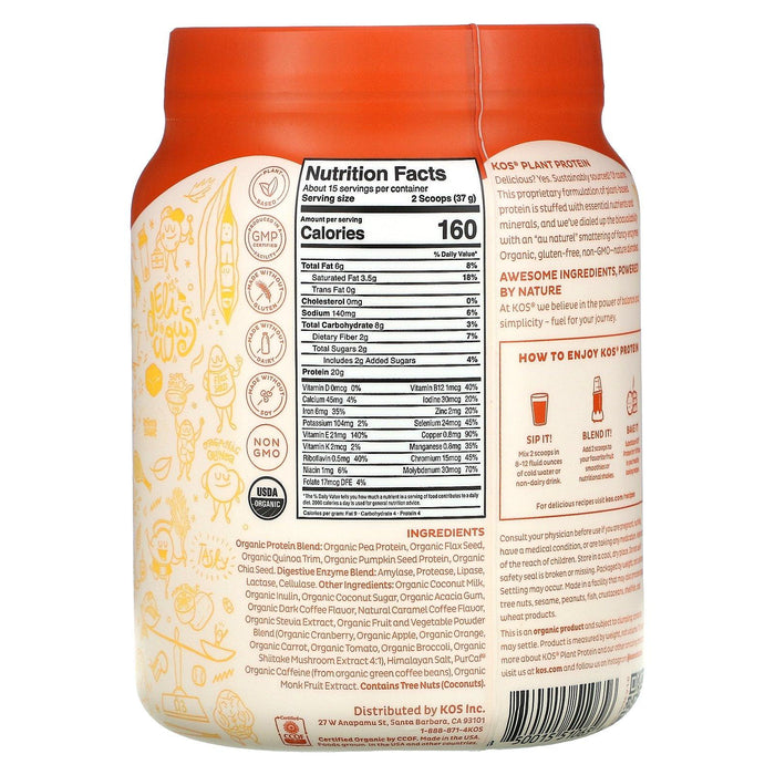 KOS, Organic Plant Protein, Salted Caramel Coffee, 1.2 lb (555 g) - HealthCentralUSA