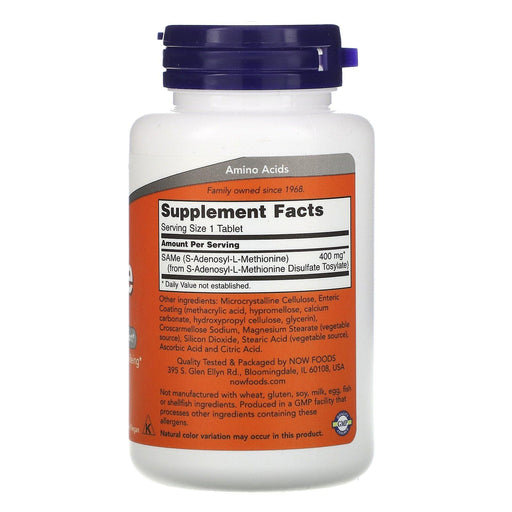 Now Foods, SAMe, 400 mg, 60 Tablets - HealthCentralUSA