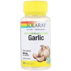 Solaray, Organically Grown Garlic, 600 mg, 100 VegCaps - HealthCentralUSA