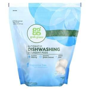 Grab Green, Automatic Dishwashing Detergent Pods, Fragrance Free, 60 Loads, 2 lbs 6 oz (1080 g) - HealthCentralUSA