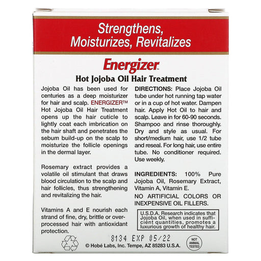 Hobe Labs, Energizer, Hot Jojoba Oil Hair Treatment, 3 Reclosable Tubes, 0.5 fl oz (14.8 ml) Each - HealthCentralUSA