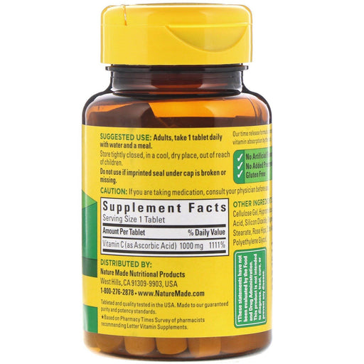 Nature Made, Vitamin C with Rose Hips, Time Release, 1,000 mg, 60 Tablets - HealthCentralUSA