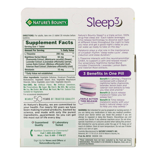 Nature's Bounty, Sleep 3, Maximum Strength, Drug-Free Sleep Aid, 60 Tri-Layered Tablets - HealthCentralUSA