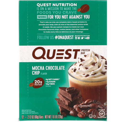 Quest Nutrition, Protein Bar, Mocha Chocolate Chip, 12 Bars, 2.12 oz (60 g) Each - HealthCentralUSA