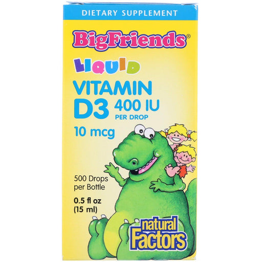 Natural Factors, Big Friends, Liquid Vitamin D3, 10 mcg 400 IU, 0.5 fl oz (15 ml) - HealthCentralUSA