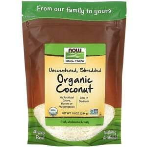 Now Foods, Real Food, Organic Coconut, Unsweetened, Shredded, 10 oz (284 g) - HealthCentralUSA
