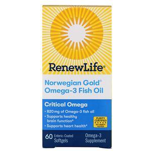 Renew Life, Critical Omega, Norwegian Gold Omega-3 Fish Oil, 60 Enteric-Coated Softgels - HealthCentralUSA