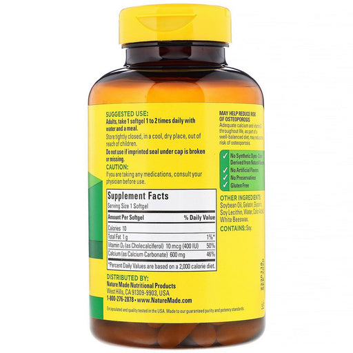 Nature Made, Calcium with Vitamin D3, 600 mg, 100 Softgels - HealthCentralUSA