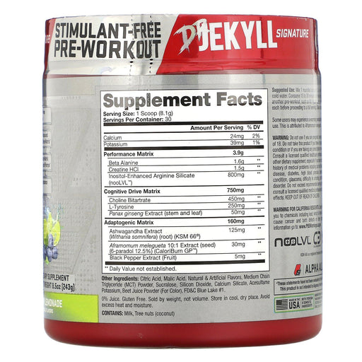 ProSupps, Dr. Jekyll Signature, Stimulant-Free Pre-Workout, Blueberry Lemonade, 8.5 oz (243 g) - HealthCentralUSA