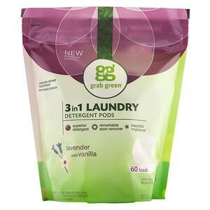 Grab Green, 3-in-1 Laundry Detergent Pods, Lavender with Vanilla, 60 Loads,2lbs, 6oz (1,080 g) - HealthCentralUSA
