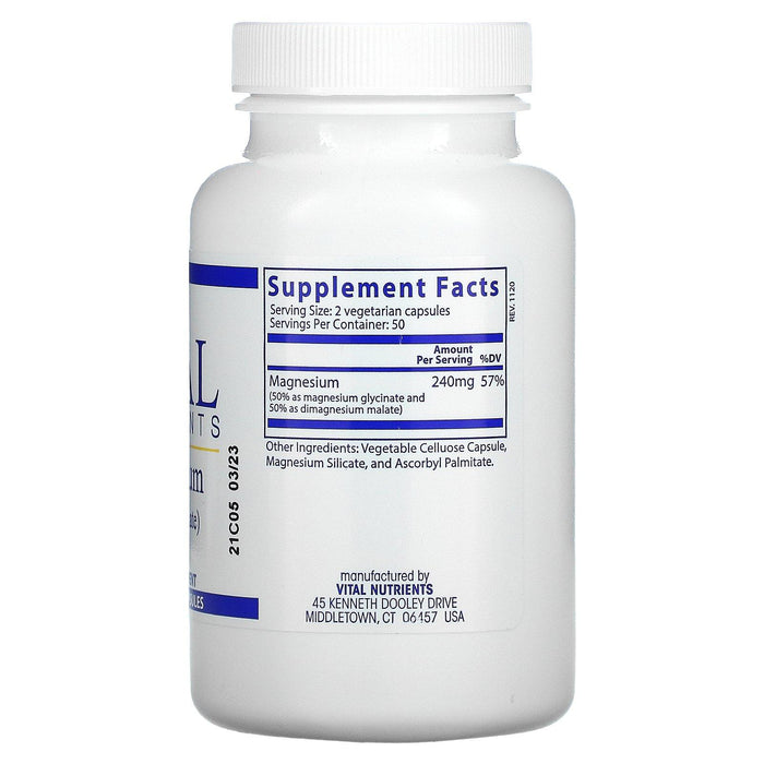 Vital Nutrients, Magnesium, 120 mg, 100 Vegetarian Capsules - HealthCentralUSA