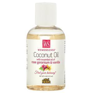 Natural Factors, WomenSense, Coconut Oil with Essential Oil of Rose Geranium & Vanilla, 4 oz (115 ml) - HealthCentralUSA