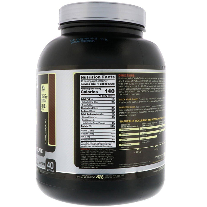 Optimum Nutrition, Platinum Hydro Whey, Turbo Chocolate, 3.5 lbs (1.59 kg) - HealthCentralUSA