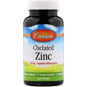Carlson Labs, Chelated Zinc, 30 mg, 250 Tablets - HealthCentralUSA