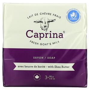 Caprina, Fresh Goat's Milk, Soap Bar, Shea Butter, 3 Bars 3.2 oz (90 g) - HealthCentralUSA