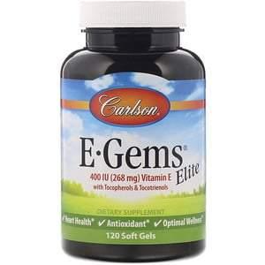Carlson Labs, E-Gems Elite, Vitamin E, 268 mg (400 IU), 120 Soft Gels - HealthCentralUSA