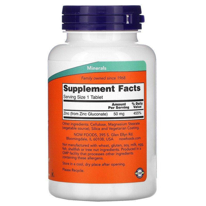 Now Foods, Zinc, 50 mg, 250 Tablets - HealthCentralUSA