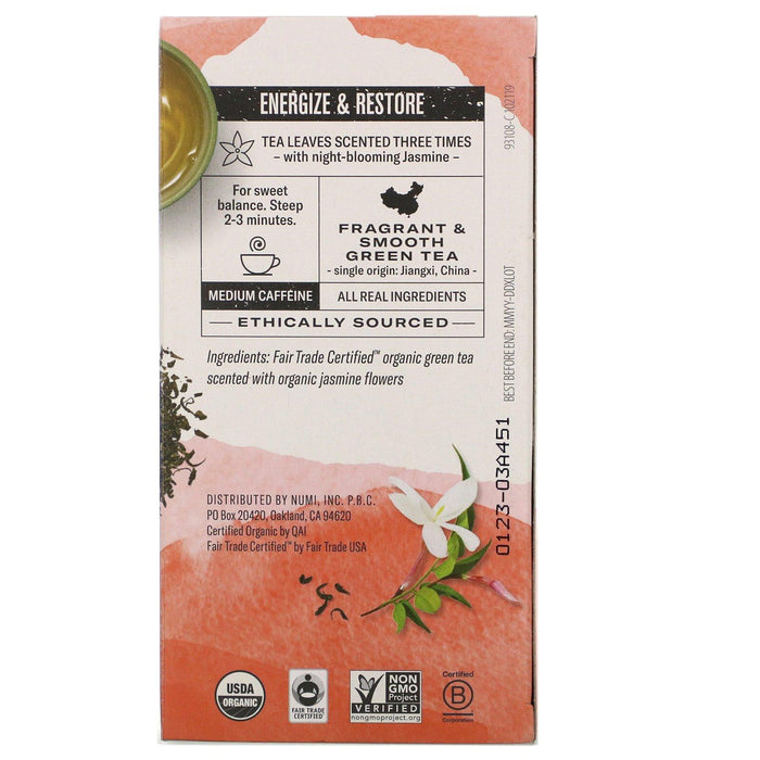 Numi Tea, Organic Green Tea, Jasmine Green, 18 Tea Bags, 1.27 oz (36 g) - HealthCentralUSA