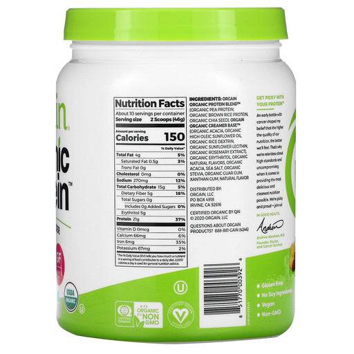 Orgain, Organic Protein Powder, Plant Based, Vanilla Bean, 1.02 lb (462) g - HealthCentralUSA