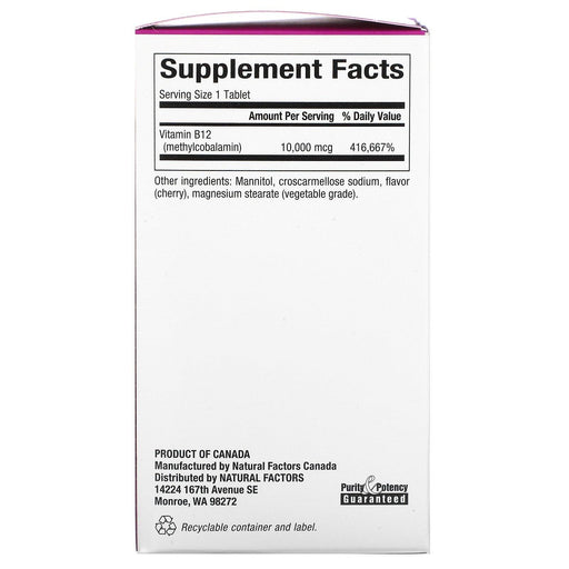 Natural Factors, B12 Methylcobalamin, Cherry, 10,000 mcg, 30 Chewable Tablets - HealthCentralUSA