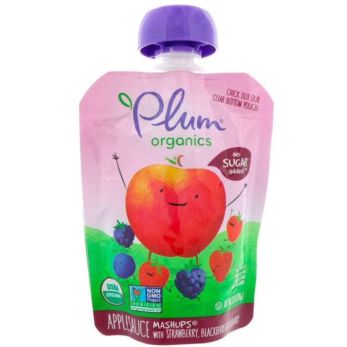 Plum Organics, Organic Applesauce Mashups with Strawberry, Blackberry & Blueberry, 4 Pouches, 3.17 oz (90 g) Each - HealthCentralUSA