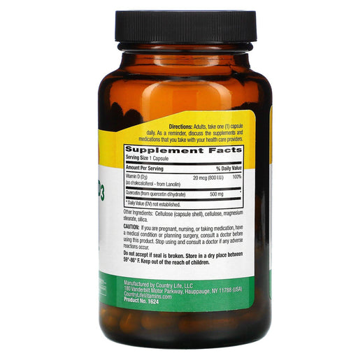 Country Life, Quercetin + D3, 90 Vegetarian Capsules - HealthCentralUSA