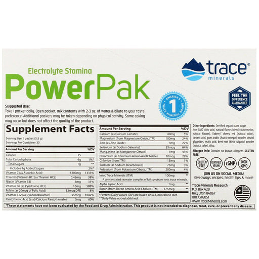 Trace Minerals Research, Electrolyte Stamina PowerPak, Watermelon Effervescent, 30 Packets, 0.19 oz (5.5 g) Each - HealthCentralUSA