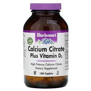Bluebonnet Nutrition, Calcium Citrate Plus Vitamin D3, 180 Caplets - HealthCentralUSA