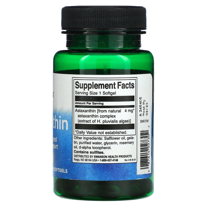 Swanson, Astaxanthin, 4 mg, 60 Softgels - HealthCentralUSA