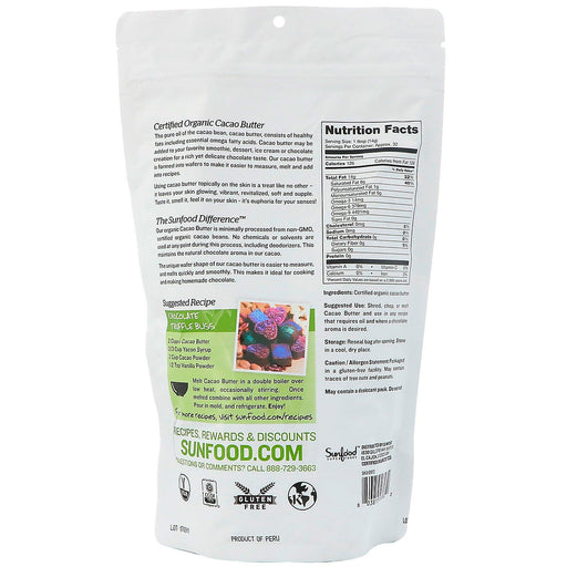 Sunfood, Organic Cacao Butter, 1 lb (454 g) - HealthCentralUSA