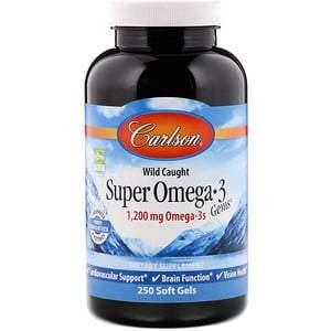 Carlson Labs, Wild Caught Super Omega-3 Gems, 1,200 mg, 250 Soft Gels - HealthCentralUSA